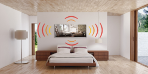 Bedroom infrared mirror panel an upmarket bedroom using a mirror infrared heater panel to warm the area