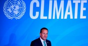 Taoiseach Leo Varadkar speaking at the UN New York Climate Summit about phasing out oil exploration